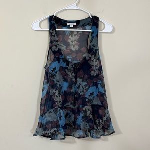 Aerie Sheer Peplum Style Blue Purple Floral Print Tank Top